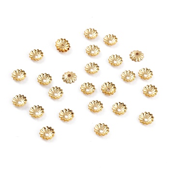 Rack Plating Brass Bead Cap, Long-Lasting Plated, Flower, Multi-Petal, Real 18K Gold Plated, 5.5x1.3mm, Hole: 1.2mm