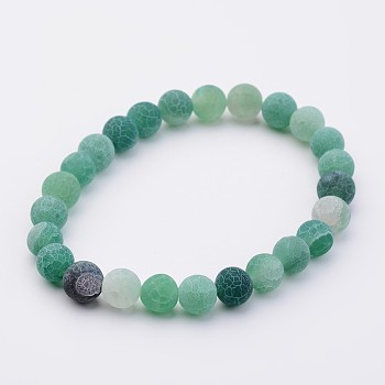 Natural Weathered Agate Stretch Beads Bracelets, Green, 2 inch(50mm)