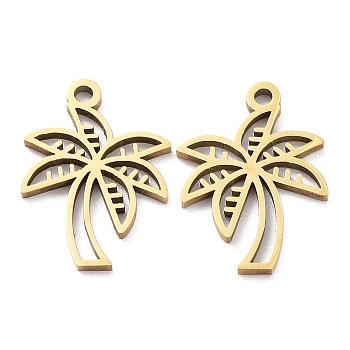 Ion Plating(IP) 316L Surgical Stainless Steel Charms, Coconut Tree Charm, Real 18K Gold Plated, 17x13x1mm, Hole: 1.2mm
