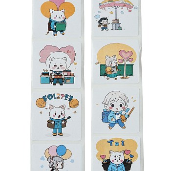 8 Styles Self-Adhesive Paper Cartoon Reward Stickers, Stickers for Students, 25x25mm, 500pcs/roll