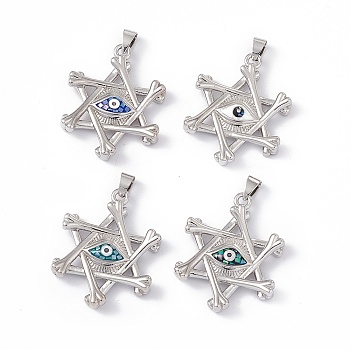 Natural Shell Pendants, Pentagram Charms with Eye, Dyed, with Rack Plating Platinum Tone Brass Findings, Long-Lasting Plated, Mixed Color, 35x28x5mm, Hole: 6X4.5mm