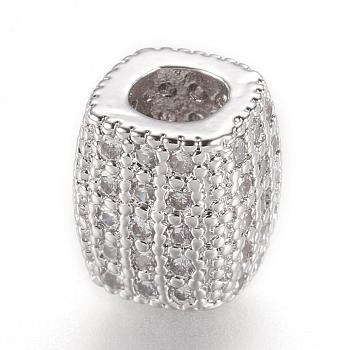 Brass Micro Pave Cubic Zirconia Beads, Real Platinum Plated, Cuboid
, 7x6x6mm, Hole: 2.5mm