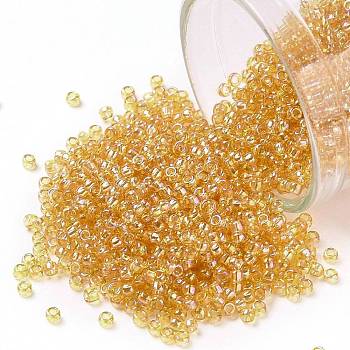 TOHO Round Seed Beads, Japanese Seed Beads, (162) Transparent AB Light Amber, 15/0, 1.5mm, Hole: 0.7mm, about 15000pcs/50g