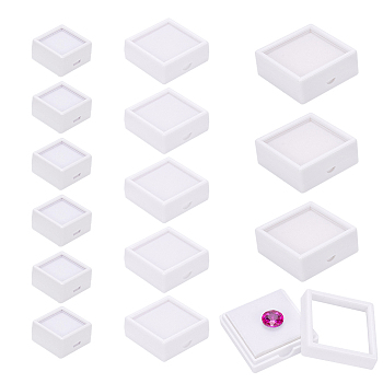 24Pcs Acrylic and Plastic Jewelry Box, with Sponge, Square, White, 2.95~5.05x2.95~5.05x1.5~2cm