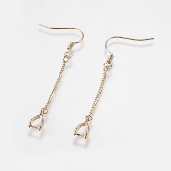 Brass Earring Hooks, with Ice Pick Pinch Bails and Twisted Chains, Long-Lasting Plated, Lead Free & Cadmium Free, Golden, 53x6x3mm, 21 Gauge, Pin: about 0.7mm