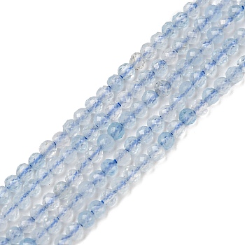 Grade A Natural Aquamarine Beads Strands, Faceted, Round, 2mm, Hole: 0.3mm, about 181pcs/strand, 15.24~15.47 inch(38.7~39.3cm)