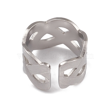 304 Stainless Steel Hollow Out Wave Open Cuff Rings for Women(RJEW-G285-29P)-3