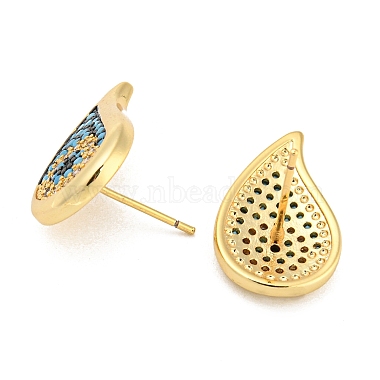 Teardrop Rack Plating Brass Micro Pave Cubic Zirconia Stud Earrings for Women(EJEW-F326-20G)-2