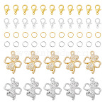 DIY Pendant Decoration Making Kits, Includes 30Pcs Clover Alloy Rhinestone Pendants, 200Pcs 304 Stainless Steel Open Jump Rings, 30Pcs Zinc Alloy Lobster Claw Clasps, Platinum & Golden, 23x17.5x3.5mm, Hole: 1.8mm(FIND-TA0009-99)