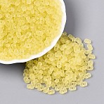 FGB Frosted Transparent Glass Seed Beads, Peanut, Round Hole, Dyed & Hearted, Light Khaki, 5.5~6.5x3.5~5x3~3.5mm, Hole: 1.2~1.5mm, about 4500pcs/pound(SEED-N013-06A-02)