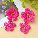 Flower Brass Findings Raffia Dangle Stud Earrings, Golden, Camellia, 64mm(FS-WG044A9-02)