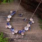 Flower Alloy Enamel Jewelry Set, Stud Earrings & Bib Necklaces, Dark Slate Blue, 420mm(FS-WGE20A8-03)