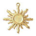 304 Stainless Steel Pendants, Ion Plating(IP), Sun Ray Charms, Real 14K Gold Plated, 31x28x1.5mm, Hole: 2.2mm(X-STAS-G352-14G)