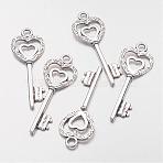 Alloy Pendants, Cadmium Free & Nickel Free & Lead Free, Skeleton Key Pendants, Antique Silver, 50x18x3mm, Hole: 4mm(PALLOY-A18911-AS-FF)
