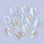 Transparent Glass Pendants, AB Color Plated, Leaf, Clear AB, 23.5x17x4.5mm, Hole: 1.2mm(GLAA-S054-006C-01)