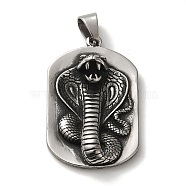 316L Surgical Stainless Steel Big Pendants, Antique Silver, Rectangle Charm, Snake, 51.5x32.5x12mm, Hole: 10.5x7.5mm(STAS-H194-02AS-02)