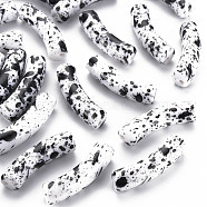 Opaque Spray Painted Acrylic Beads, Two Tone, Curved Tube, White, 32x10x8mm, Hole: 1.8mm, about 330pcs/500g(MACR-S372-002F-B04)