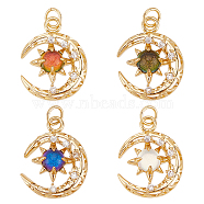 BENECREAT 4Pcs 4 Colors Brass Micro Pave Clear Cubic Zirconia Glass Pendants, Moon, Cadmium Free & Lead Free, Mixed Color, Real 18K Gold Plated, 21x16.5x4.5mm, 4colors, 1pc/color(ZIRC-BC0001-12)