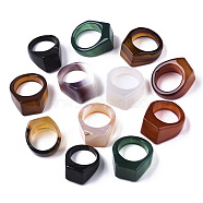 Natural Agate Rings, Wide Band Rings, Dyed, Rectangle, Mixed Color, Size 10, Inner Diameter: 19~20mm(G-N0326-034)
