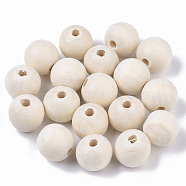 Unfinished Natural Wood Beads, Waxed Wooden Beads, Smooth Surface, Round, Floral White, 16mm, Hole: 3mm(X-WOOD-S651-A16mm-LF)