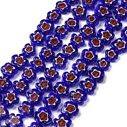 Handmade Millefiori Glass Bead Strands, Flower, Dark Blue, 10x2.6mm, Hole: 1mm, about 42pcs/strand, 15.75 inch(40cm)(X-LAMP-J035-10mm-50)