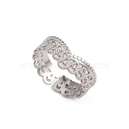 304 Stainless Steel Crown Open Cuff Ring for Women, Stainless Steel Color, Inner Diameter: 18.2mm(RJEW-G285-04P)