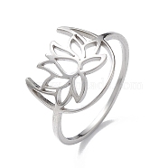 Hollow Out Lotus 304 Stainless Steel Finger Ring for Women, Stainless Steel Color, Inner Diameter: 17mm(RJEW-E073-06P)