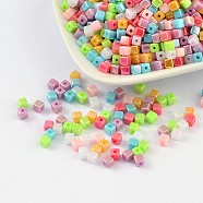 Acrylic Beads, AB color, Cube, Mixed Color, 4x4mm, Hole: 1mm(X-PL337AB)