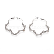 Long-Lasting Plated 304 Stainless Steel Wire Wrapped Hoop Earrings, Hypoallergenic Earrings, Flower, Stainless Steel Color, 44x45x6.5mm, Pin: 1x0.6mm(EJEW-D250-03A-P)