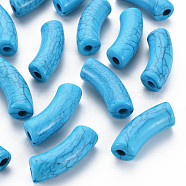 Opaque Crackle Acrylic Beads, Curved Tube, Dodger Blue, 36x13.5x11.5mm, Hole: 4mm, about 148pcs/500g(MACR-S372-001N-003)