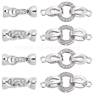 8 Sets 2 Styles Brass Micro Pave Cubic Zirconia Fold Over Clasps, Platinum, Clasp: 12~25.5x6.5x6mm, 4 sets/style(KK-DC0001-65)