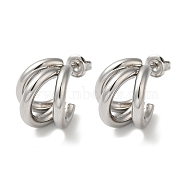304 Stainless Steel Stud Earrings, Split Earrings, Half Hoop Earrings, Stainless Steel Color, 16x15mm(EJEW-Z026-16P)