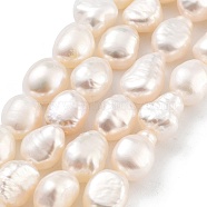 Natural Cultured Freshwater Pearl Beads Strands, Two Sides Polished, Grade 5A, White, 7~8mm, Hole: 0.6mm, about 20~22pcs/strand, 7.28''(18.5cm)(PEAR-P062-28I)