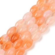 Natural Agate Beads Strands, Deyd & Heated, Faceted, Oval, Light Salmon, 12x7.5~8mm, Hole: 1.2mm, about 32pcs/strand, 14.96''(38cm)(G-Q194-B01-01A)