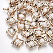 ABS Plastic Imitation Pearl Pendants, with UV Plating Acrylic Findings, Rhombus, Light Gold, Creamy White, 16x15.5x6mm, Hole: 1.5mm(PACR-T007-24)