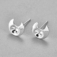 304 Stainless Steel Ear Stud Components, Moon, Silver, 13mm, Moon: 8x7.5x2mm, Tray: 3mm, Pin: 0.7mm(X-STAS-G187-07S)