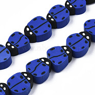Handmade Polymer Clay Bead Strands, Ladybug, Medium Blue, 8~12x7.5~10x4~5mm, Hole: 1.5~2mm, about 38~40pcs/strand, 14.17 inch~15.35 inch(36~39cm)(CLAY-N011-43B-02)