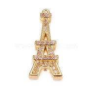 Brass Micro Pave Cubic Zirconia Pendants, Eiffel Tower, Golden, 20x9x2mm, Hole: 1mm(ZIRC-P060-07G)