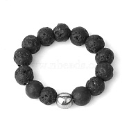 4MM Round Natural Lava Rock Beaded Stretch Rings, European and American Style(VM0712-9)