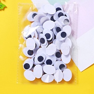 Plastic Doll Craft Activities Eyeball Moving Eyes, with Back Adhesive Stickers, Oval, White, 19x14x4mm, 70pcs/bag(DOLL-PW0001-076C)
