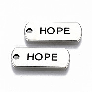 Tibetan Style Alloy Pendants, Lead Free & Cadmium Free, Inspirational Message Charms, Rectangle with Word Hope, Antique Silver, 8x20.5x1.5mm, Hole: 1.6mm, about 650pcs/1000g(TIBE-S314-132AS-RS)