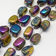 Electroplate Natural Druzy Quartz Crystal Cuboid Beads Strands, Dyed, Multi-color Plated, 10~16x4~12x4~8mm, Hole: 1mm, about 20pcs/strand, 15.74 inch(G-L043-04)