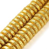 Electroplated Natural Lava Rock Beads Strands, Disc, Heishi Beads, Golden Plated, 10x3mm, Hole: 1.5mm, about 125pcs/strand, 15.91''(40.4cm)(G-I360-A05-01)