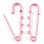 Spray Painted Iron Brooch Findings, Kilt Pins with Triple Loops, Pink, 50x50x5.5mm, Hole: 2.5mm(IFIN-K043-01B-12)
