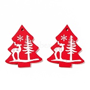 Spray Painted Wood Pendants, Christmas Tree with Elk Pattern, Red, 49x42x2mm, Hole: 3mm(FIND-H030-05)