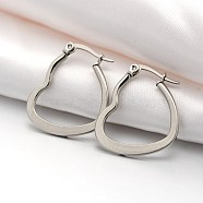 201 Stainless Steel Hoop Earrings, with 304 Stainless Steel Pin, Hypoallergenic Earrings, Heart, Stainless Steel Color, 25.5x20x2mm, Pin: 1x0.6mm(EJEW-P066-06C)