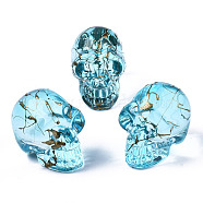 Electroplate K9 Glass Display Decorations, Drawbench, Skull, for Halloween, Light Blue, 22x18x26mm(GLAA-R220-01-B04)
