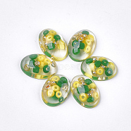 Transparent Resin Cabochons, with Seed Beads Inside, Oval, Yellow, 18x12.5x6mm(CRES-T014-10C)