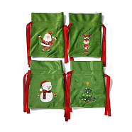 Christmas Theme Velvet Packing Pouches, Drawstring Bags, Rectangle with Deer/Santa Claus/Christmas Tree/Snowman Pattern, Olive Drab, 16.5x12.5cm, 4 style, 1pc/style, 4pcs/set(ABAG-G013-01A)