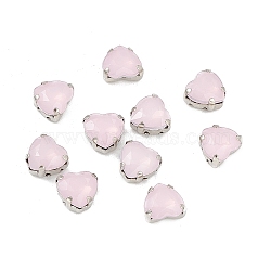 Heart Sew On Rhinestones, Faceted Taiwan Acrylic Rhinestone, Multi-Hole Strand Links, with Platinum Tone Brass Prong Settings, Pink, 8x8x4.5mm, Hole: 1mm(OACR-E012-03A-P01)